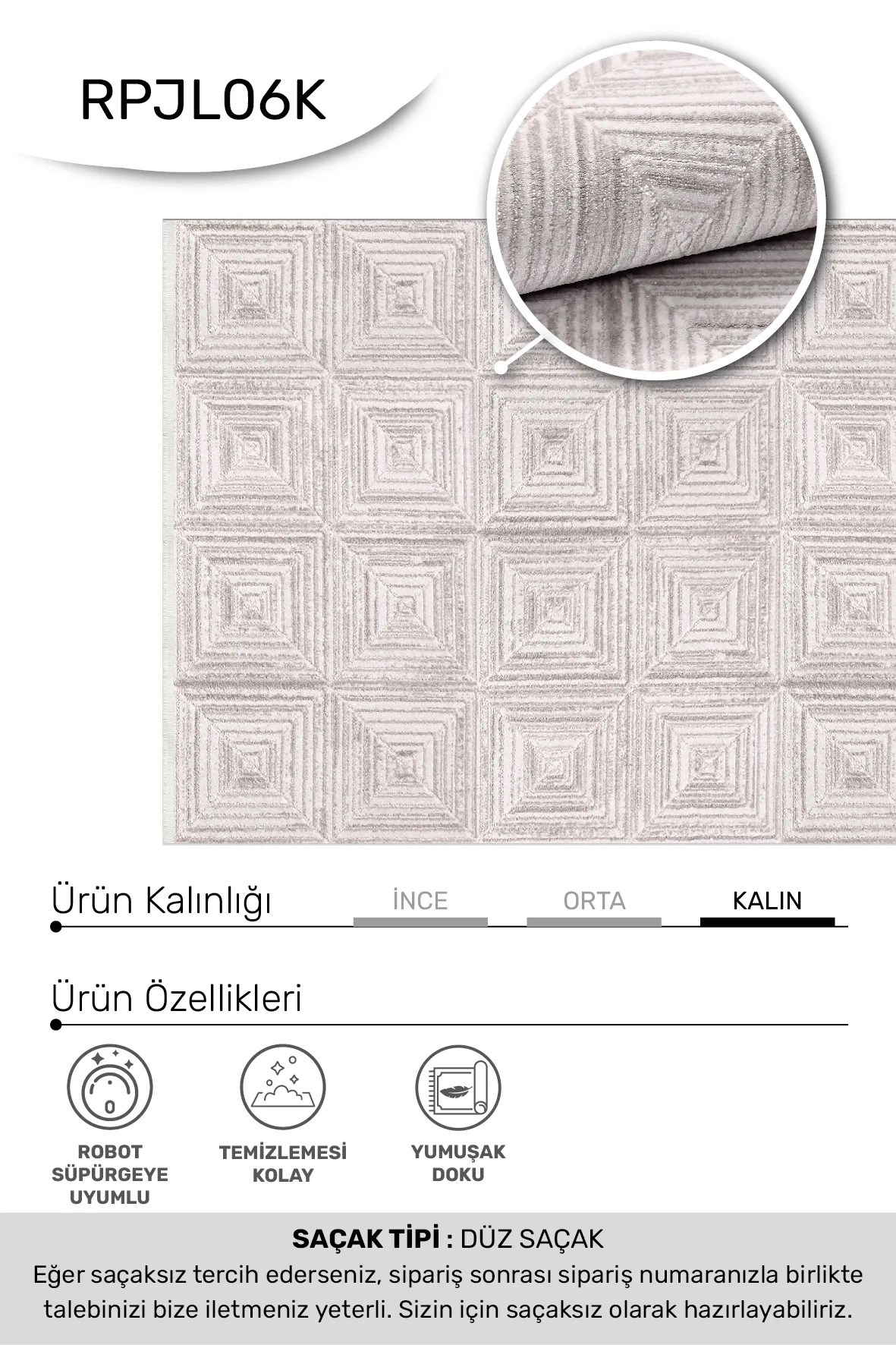 JALURA-Vizon/Beyaz- Özel Ölçü-Salon,Oturma Odası, Koridor Halısı-Robot Süpürgeye Uyumlu-Kolay Temizlenebilir-Uygun Fiyat