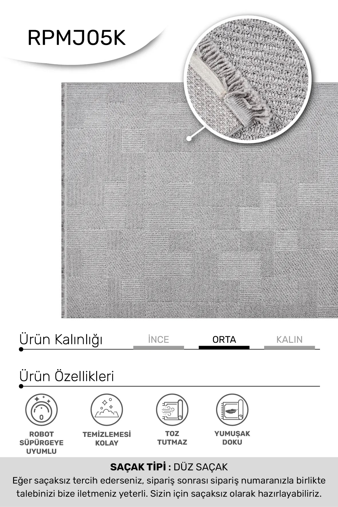 MARGİN-Gri- Özel Ölçü- Oturma Odası, Koridor, Yatak Odası Halısı- Robot Süpürgeye Uyumlu-Kolay Temizlenebilir- Uygun Fiyat