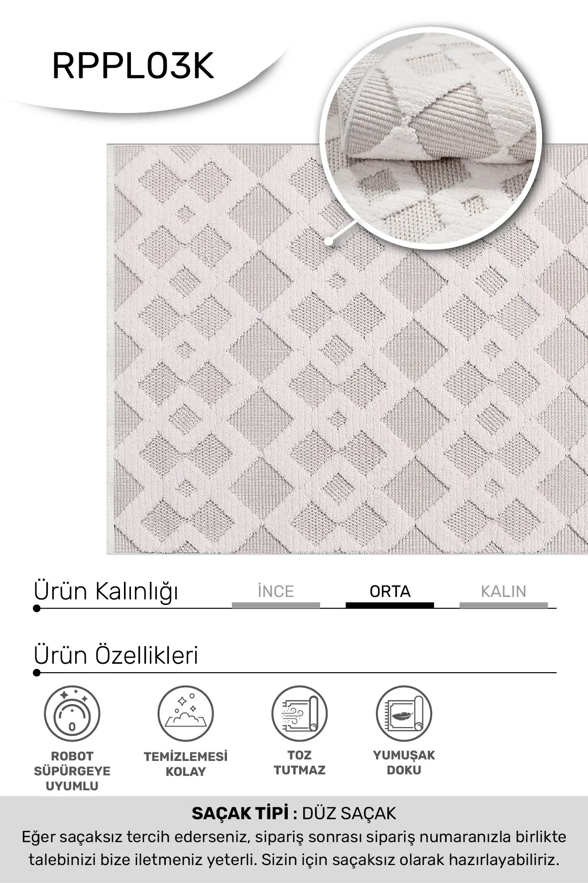 MASAL-Beyaz/Bej- Özel Ölçü- Oturma Odası, Koridor, Yatak Odası Halısı- Robot Süpürgeye Uyumlu-Kolay Temizlenebilir- Uygun Fiyat