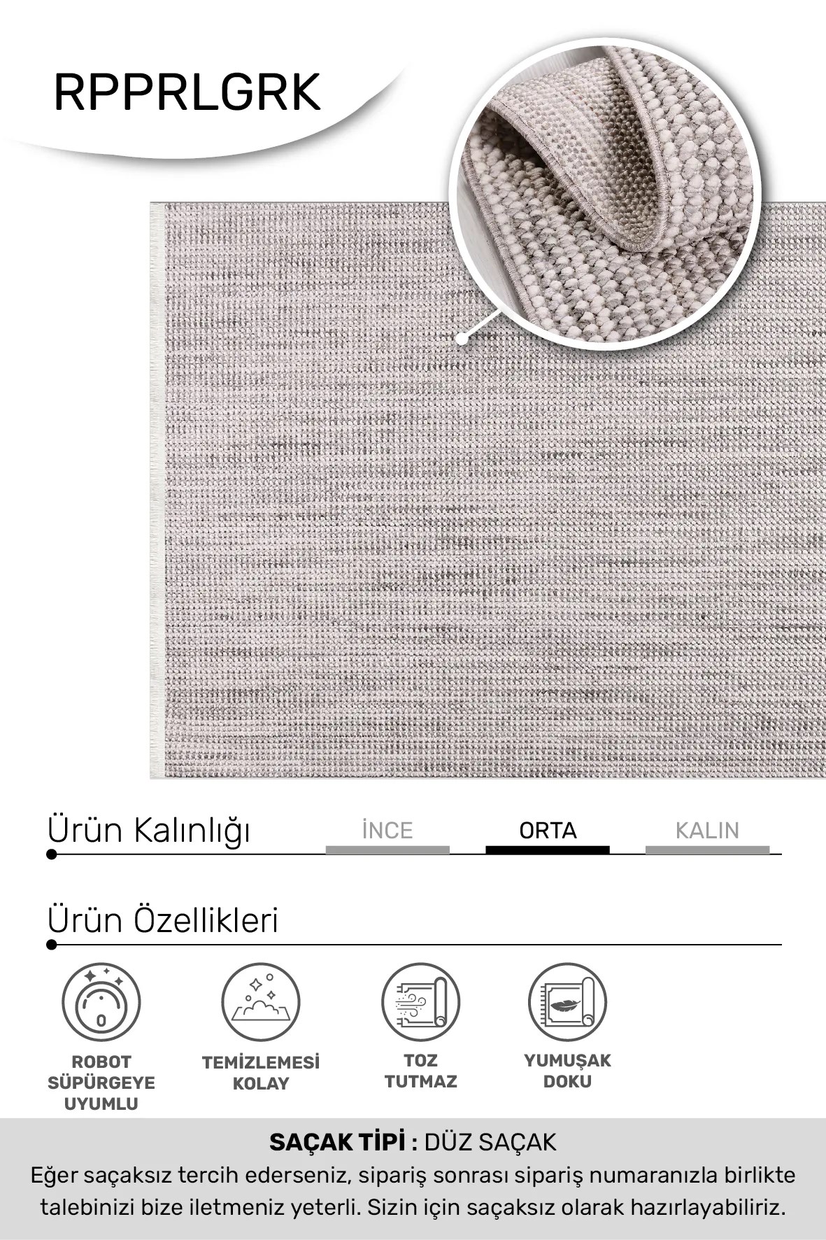 PARLA-Gri- Özel Ölçü- Oturma Odası, Koridor, Yatak Odası Halısı- Robot Süpürgeye Uyumlu-Kolay Temizlenebilir- Uygun Fiyat