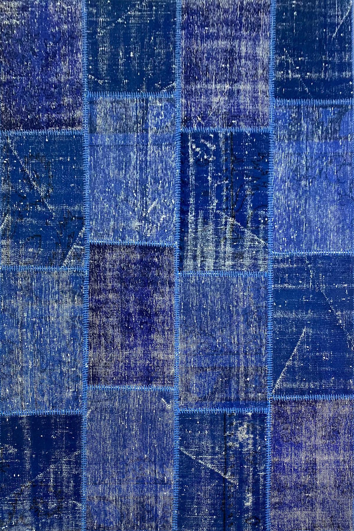 Çam Halı 725 Lacivert El Dokuma Patchwork Yün Halı
