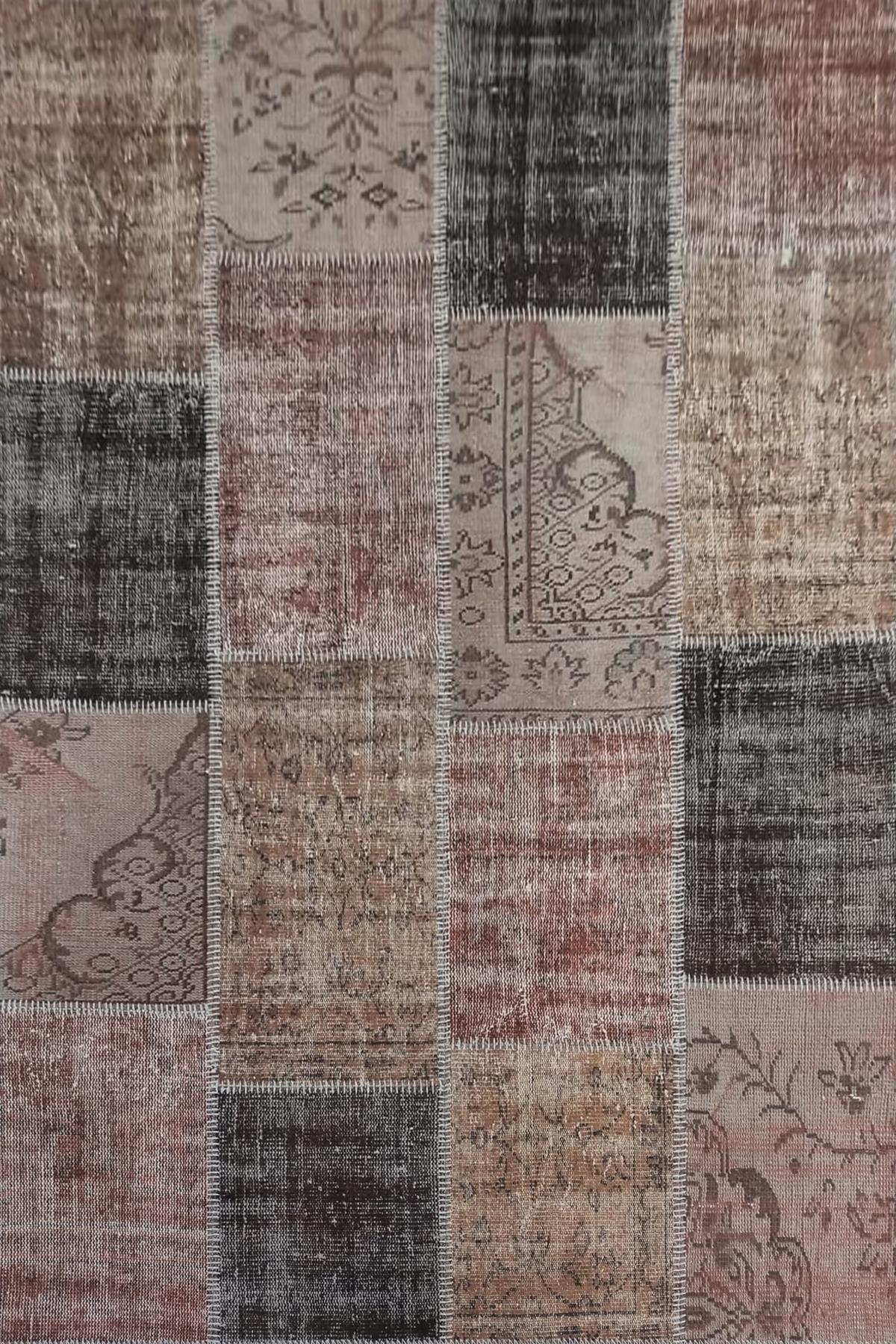 Çam Halı 928 Kahve El Dokuma Patchwork Yün Halı