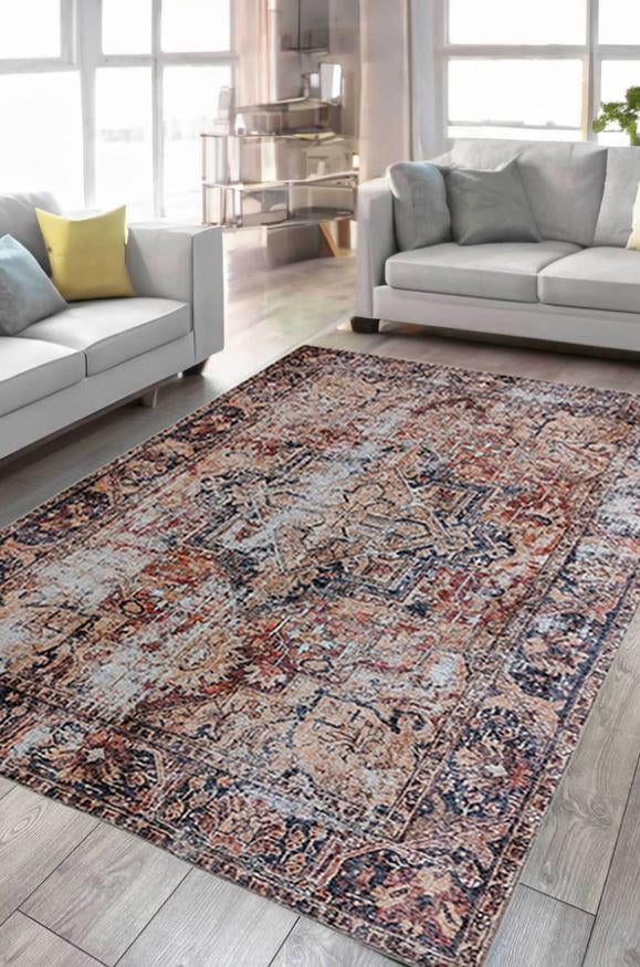Çam Halı Anatolia 32-038 Etnik Eskitme Desenli Dokuma Tabanlı Yıkanabilir Şönil Salon ve Oda Halısı