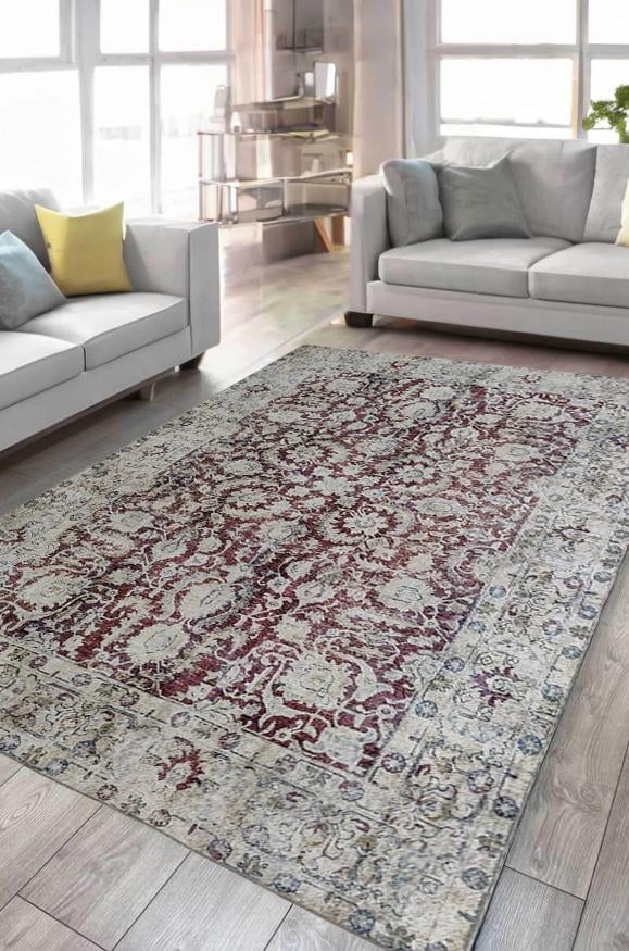 Çam Halı Anatolia 32-042 Etnik Eskitme Desenli Dokuma Tabanlı Yıkanabilir Şönil Salon ve Oda Halısı