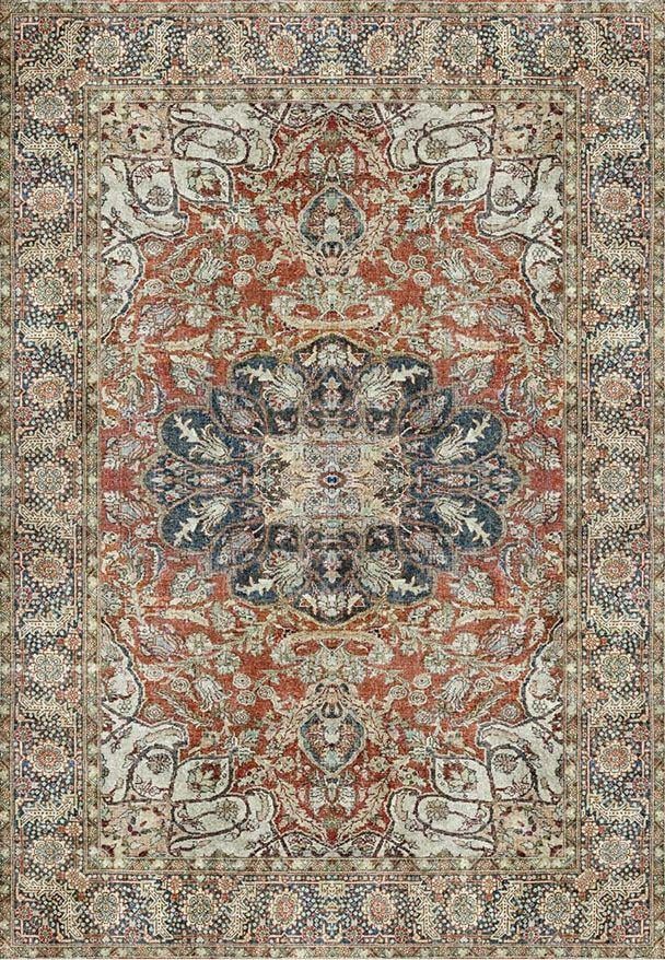 Çam Halı Anatolia 32-074 Etnik Eskitme Desenli Dokuma Tabanlı Yıkanabilir Şönil Salon ve Oda Halısı