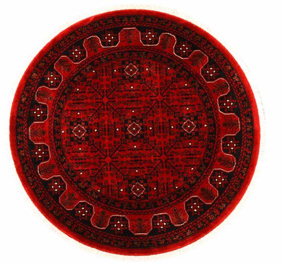 Çam Halı Bambos Plus 901 Kırmızı Daire Yün ve Bambu ile Özel Tezgahlarda Üretilen Afgan Halısı Desenli El Emeği Modern Uşak Halısı