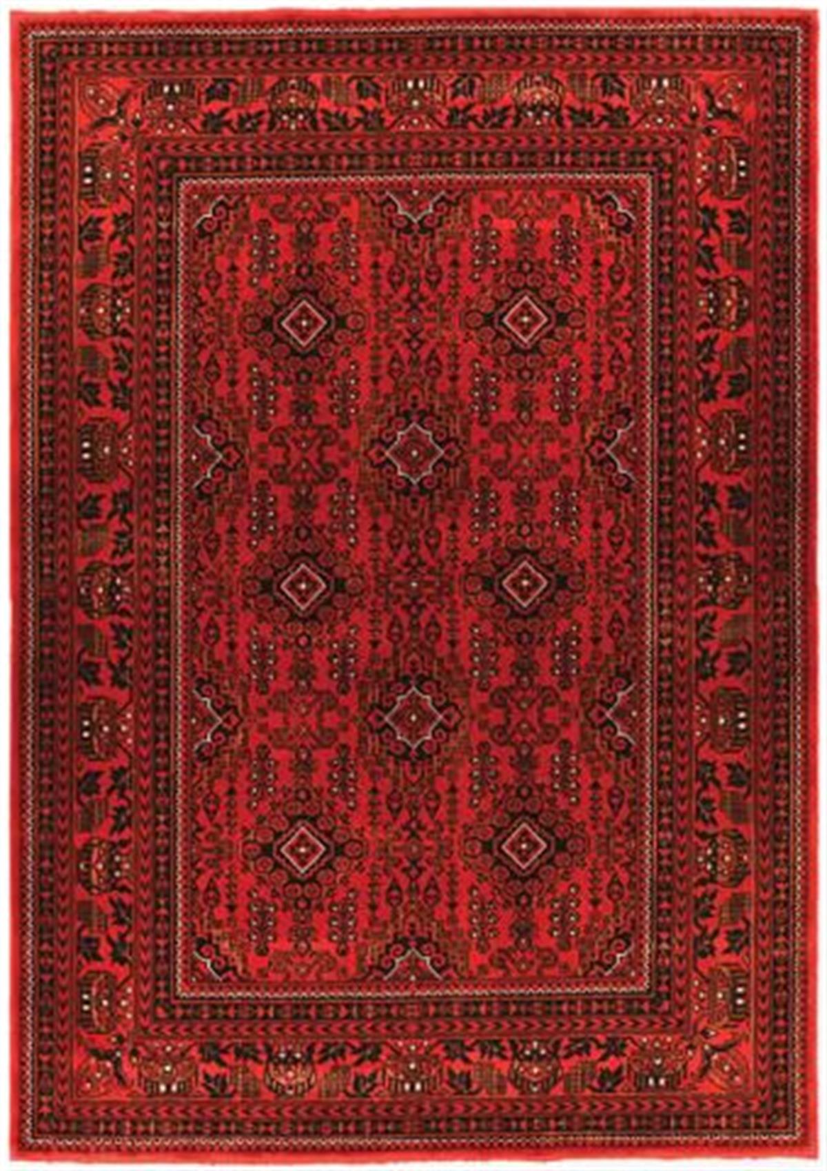 Çam Halı Bambos Plus 902 Kırmızı Yün ve Bambu ile Özel Tezgahlarda Üretilen Afgan Halısı Desenli El Emeği Modern Uşak Halısı