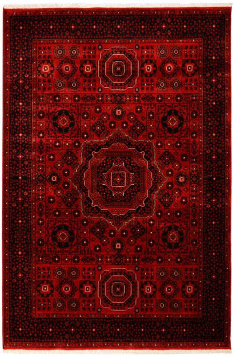 Çam Halı Bambos Plus 903 Kırmızı Yün ve Bambu ile Özel Tezgahlarda Üretilen Afgan Halısı Desenli El Emeği Modern Uşak Halısı