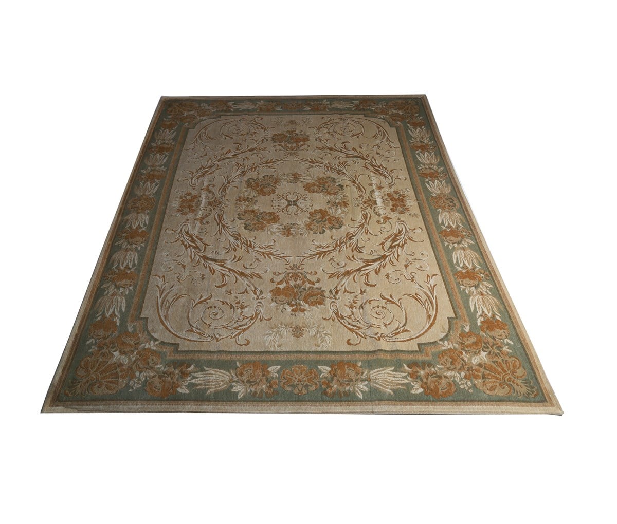 Çam Halı Bej Yeşil Şönil Pamuk Kilim 612