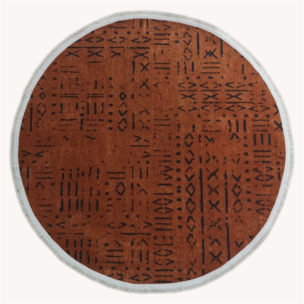 Çam Halı Crea Decolux Vena 8010 Kiremit Daire Özel Kaymaz Tabanlı Pamuk Dokuma Kilim