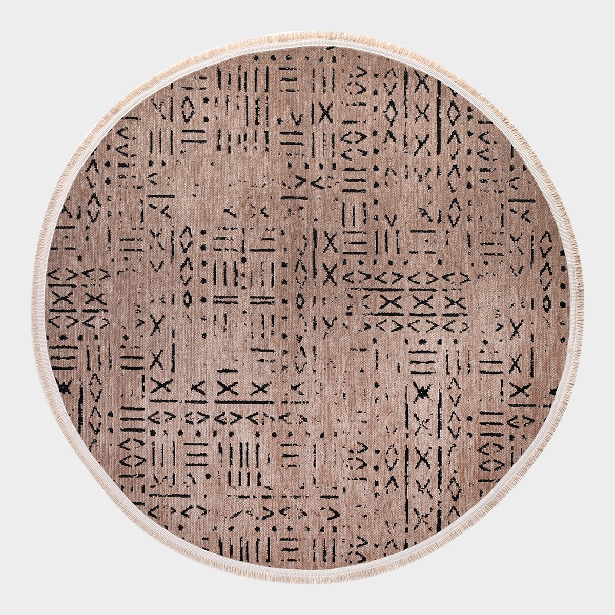 Çam Halı Crea Decolux Vena 8011 Bej Daire Özel Kaymaz Tabanlı Pamuk Dokuma Kilim
