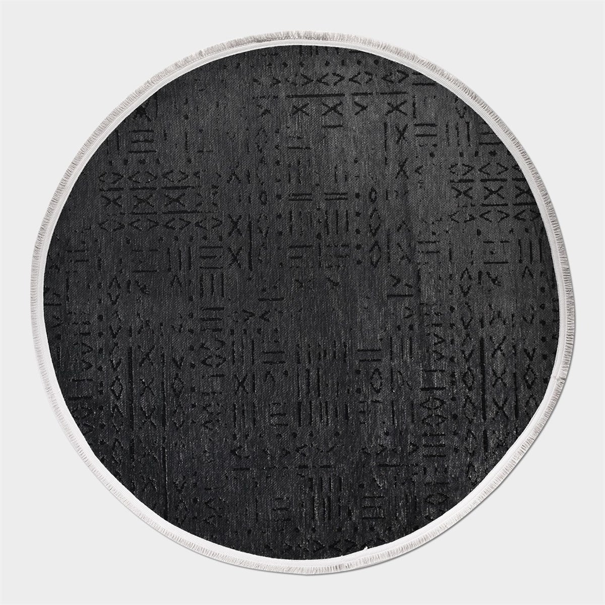 Çam Halı Crea Decolux Vena 8016 Antrasit Daire Özel Kaymaz Tabanlı Pamuk Dokuma Kilim