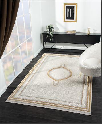 Çam Halı Crown FL001S Krem Gold Klasik Desen Salon Halısı