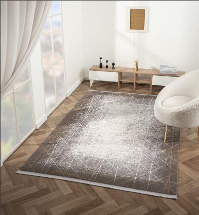 Çam Halı Crown FL002S Gri Gold Desen Salon Halısı