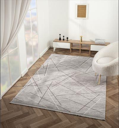 Çam Halı Crown FL006G Gri Krem Modern Desen Salon Halısı