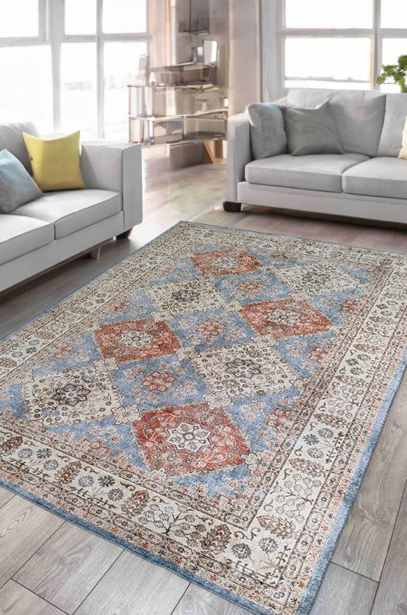 Çam Halı Dream 32-030 Etnik Eskitme Desenli Dokuma Tabanlı Yıkanabilir Şönil Salon ve Oda Halısı