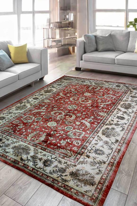 Çam Halı Dream 32-031 Etnik Eskitme Desenli Dokuma Tabanlı Yıkanabilir Şönil Salon ve Oda Halısı