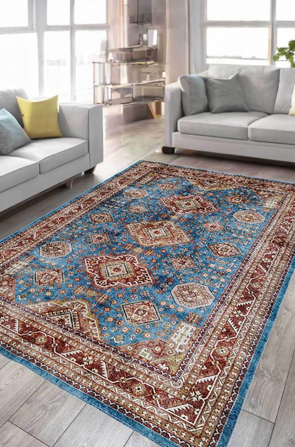 Çam Halı Dream 32-036 Etnik Eskitme Desenli Dokuma Tabanlı Yıkanabilir Şönil Salon ve Oda Halısı