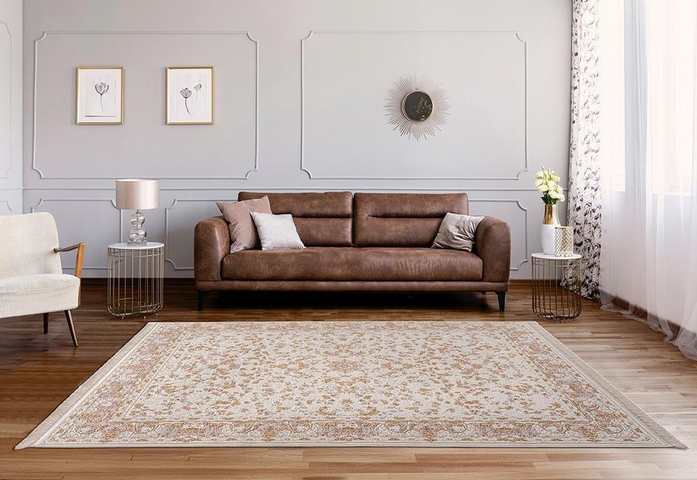 ÇAM Halı FLORA FR006A Beyaz Gold Koridor Halısı Mutfak Halısı Salon Halısı