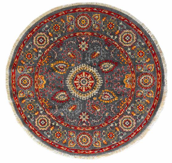 Çam Halı Funky 801 Antrasit Daire Yün ve Bambu ile Özel Tezgahlarda Üretilen Otantik Desenli El Emeği Modern Uşak Halısı