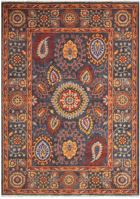 Çam Halı Funky 801 Antrasit Yün ve Bambu ile Özel Tezgahlarda Üretilen Otantik Desenli El Emeği Modern Uşak Halısı