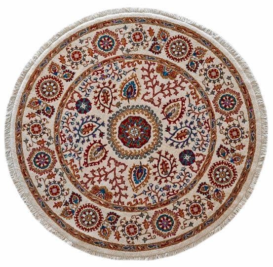 Çam Halı Funky 801 Stone Daire Yün ve Bambu ile Özel Tezgahlarda Üretilen Otantik Desenli El Emeği Modern Uşak Halısı