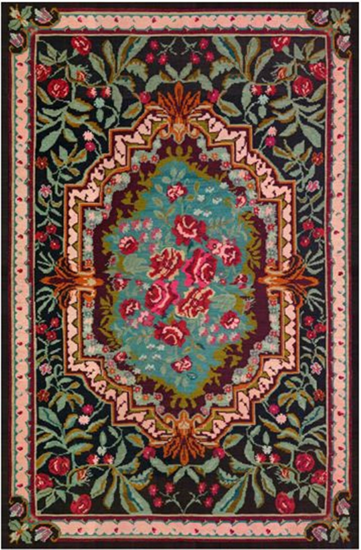 Çam Halı Gloria TD731 Siyah Karabağ Desen Dokuma Saçaklı Kilim