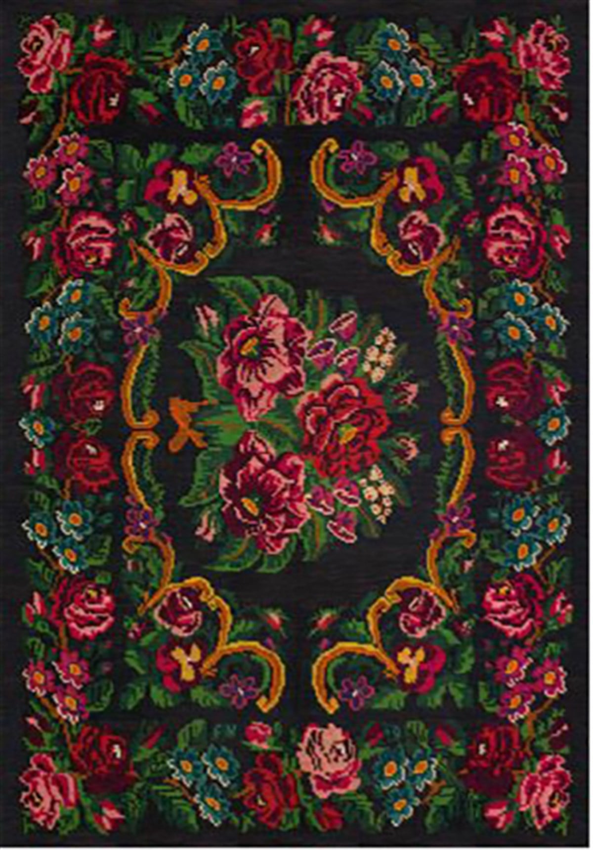 Çam Halı Gloria TD732 Siyah Karabağ Desen Dokuma Saçaklı Kilim