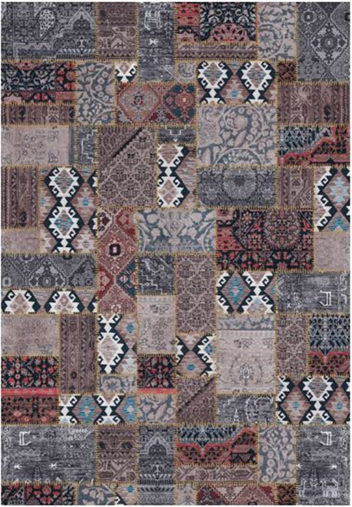 Çam Halı Gloria TD75601 Multi Patchwork Desen Dokuma Saçaklı Kilim