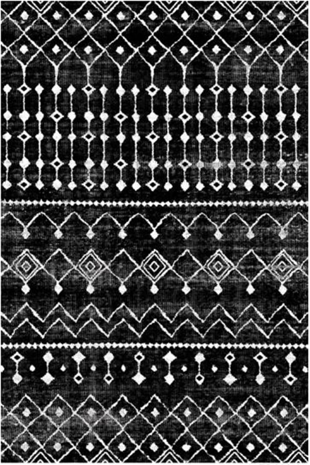 Çam Halı Gloria TD86201 Siyah İskandinav Tarzı Dokuma Saçaklı Kilim