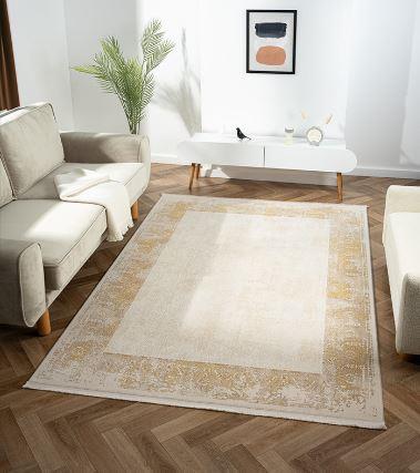 Çam Halı Karen KN006B Krem Gold Eskitme Desen Salon Halısı