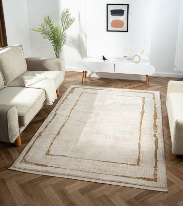 Çam Halı Karen KN009B Krem Gold Eskitme Desen Salon Halısı