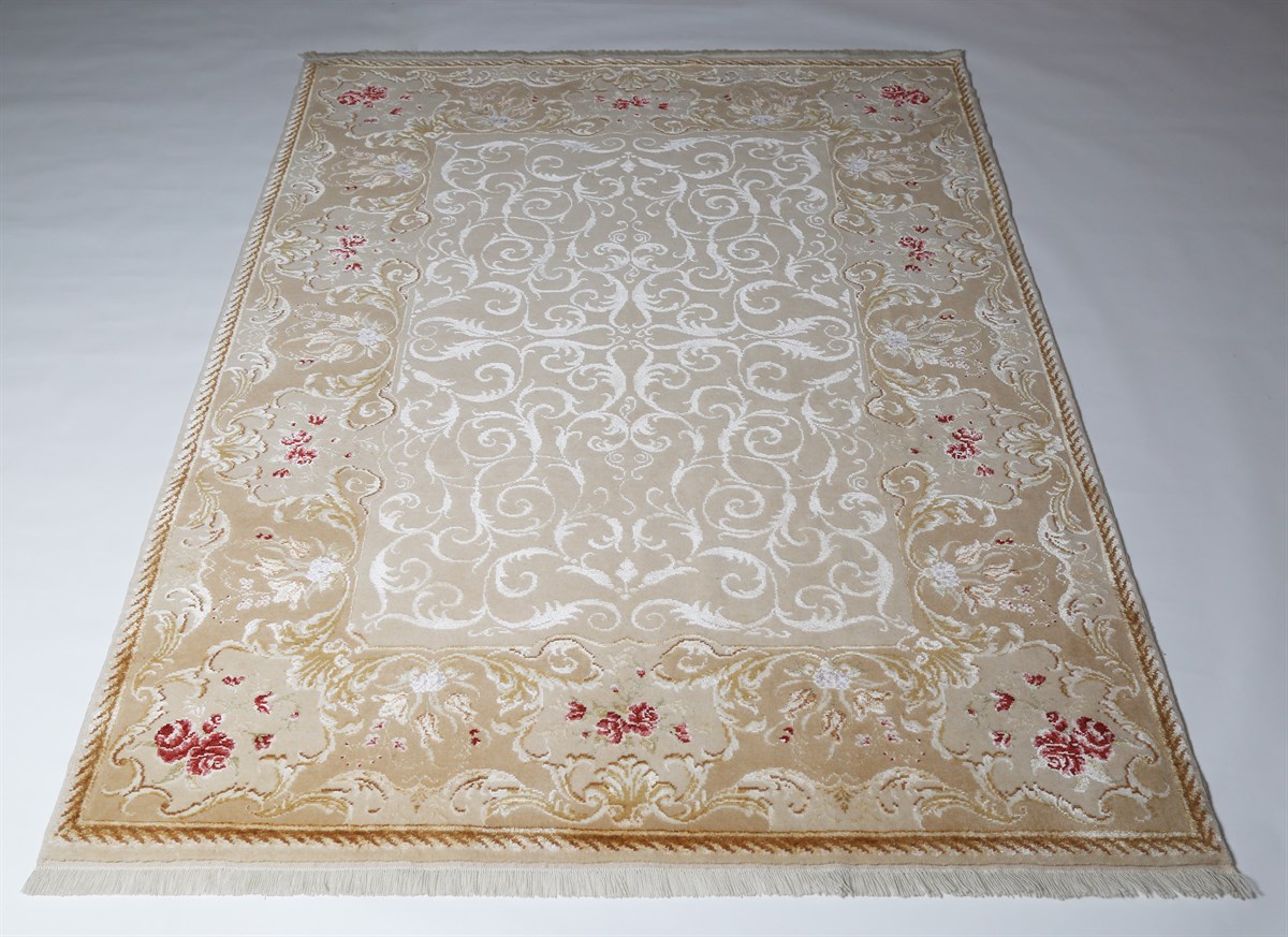 Çam Halı Mohair Krem Bej 1346 İpek ve Yün El Dokuması Halı