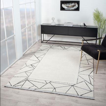 Çam Halı Mona VS001G Krem Antrasit Modern Desen Salon Halısı