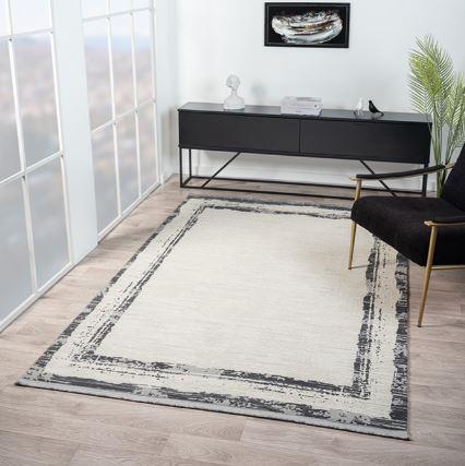 Çam Halı Mona VS004G Krem Antrasit Modern Desen Salon Halısı