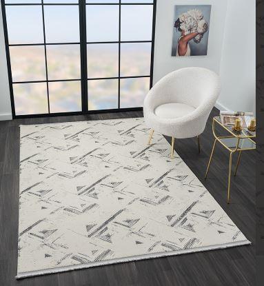 Çam Halı Mona VS008G Krem Antrasit Modern Desen Salon Halısı