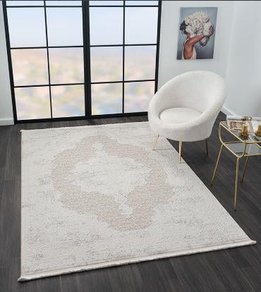 Çam Halı Mona VS013A Krem Bej Klasik Eskitme Desen Salon Halısı