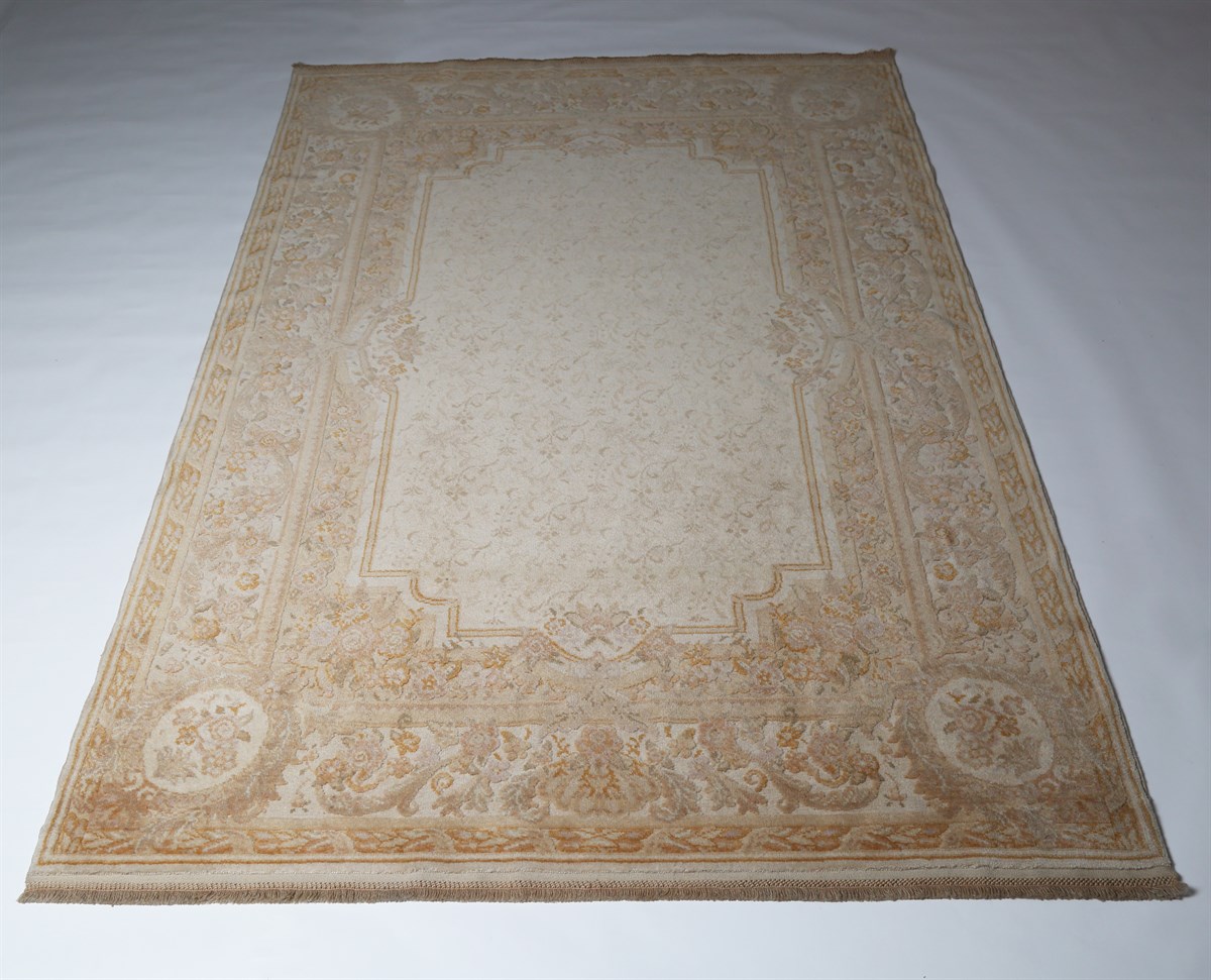 Çam Halı Ottoman Bej 1351 İpek ve Yün El Dokuması Halı