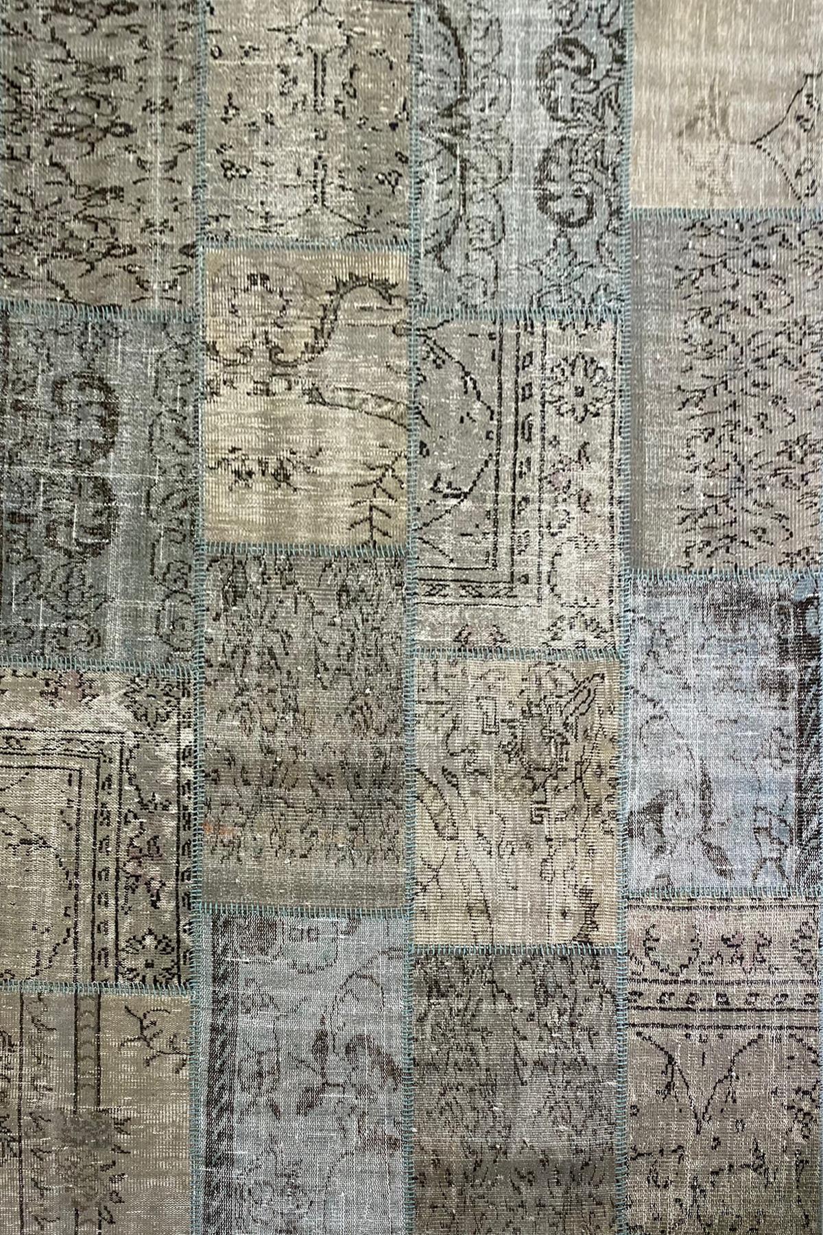 Çam Halı PW1122 Gri El Dokuma Patchwork Yün Halı