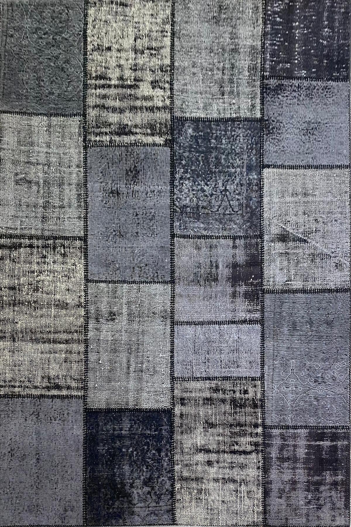 Çam Halı PW13516 Siyah El Dokuma Patchwork Yün Halı