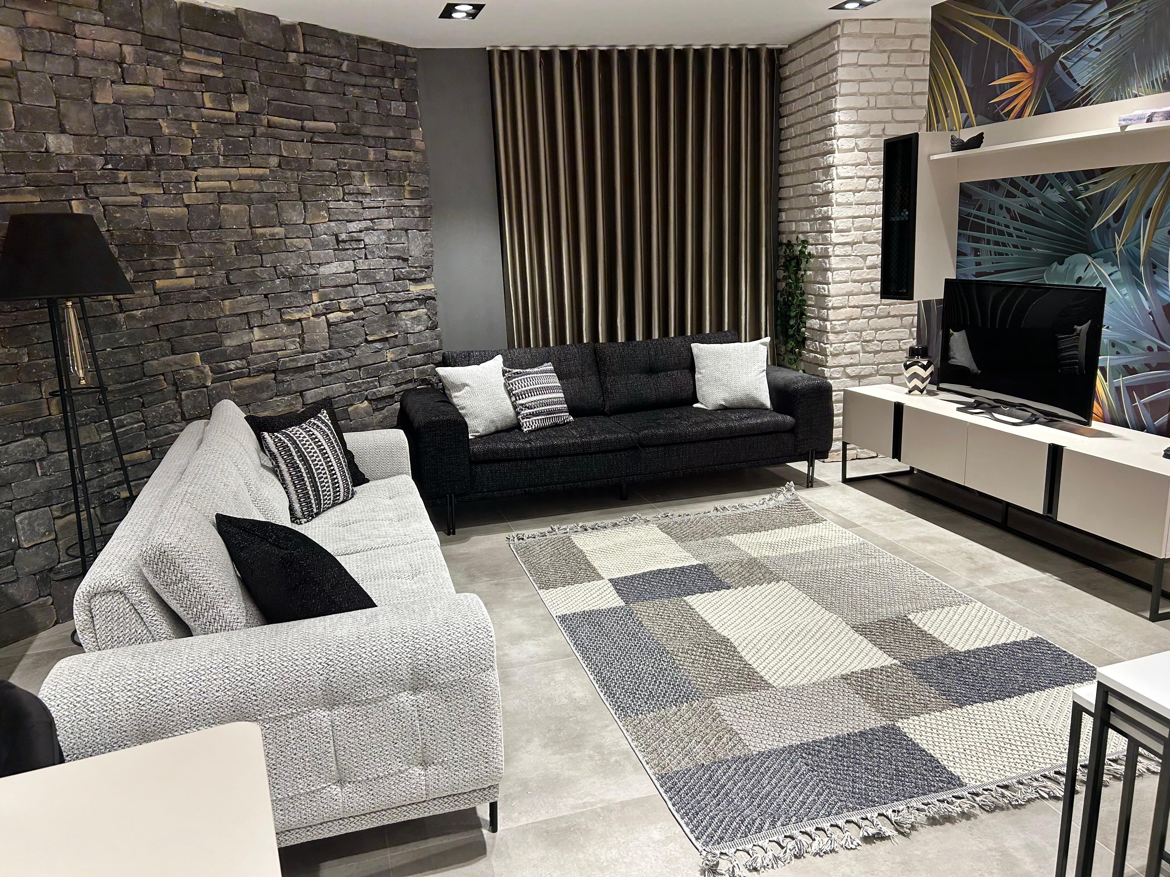 Çam Halı Side 1403 Gri Mavi İskandinav Desenli Koridor Halısı Kesme Yolluk Mutfak Halısı Modern Salon Halısı