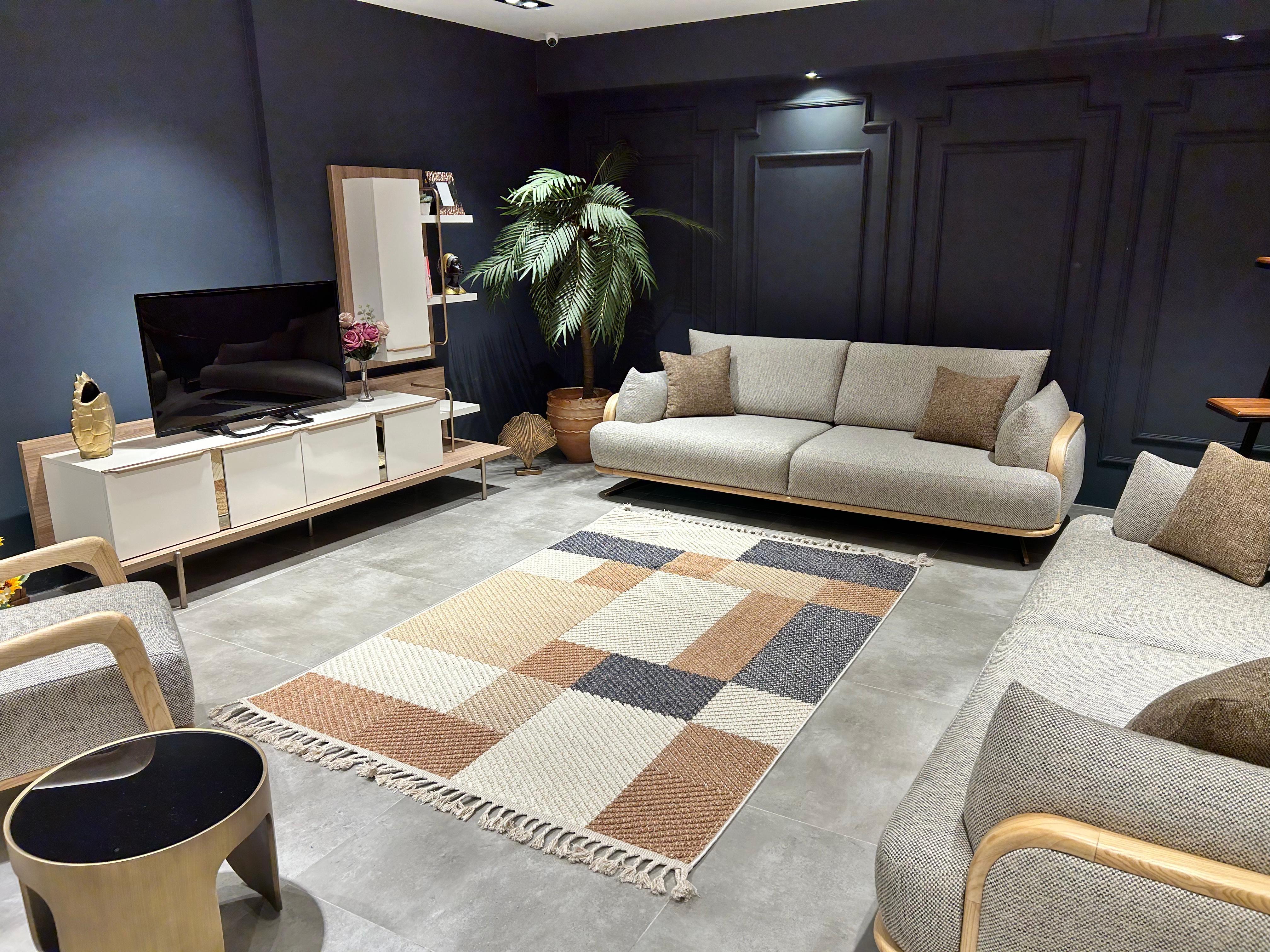 Çam Halı Side 1406 Sarı İskandinav Desenli Koridor Halısı Kesme Yolluk Mutfak Halısı Modern Salon Halısı