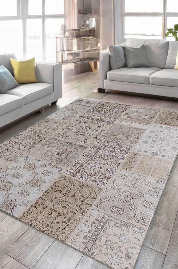 Çam Halı Siesta Patchwork 32-458 Etnik Eskitme Desenli Dokuma Tabanlı Yıkanabilir Şönil Salon ve Oda Halısı