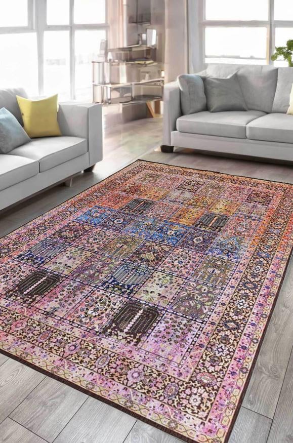 Çam Halı Siesta Vintage 32-156 Etnik Eskitme Desenli Dokuma Tabanlı Yıkanabilir Şönil Salon ve Oda Halısı