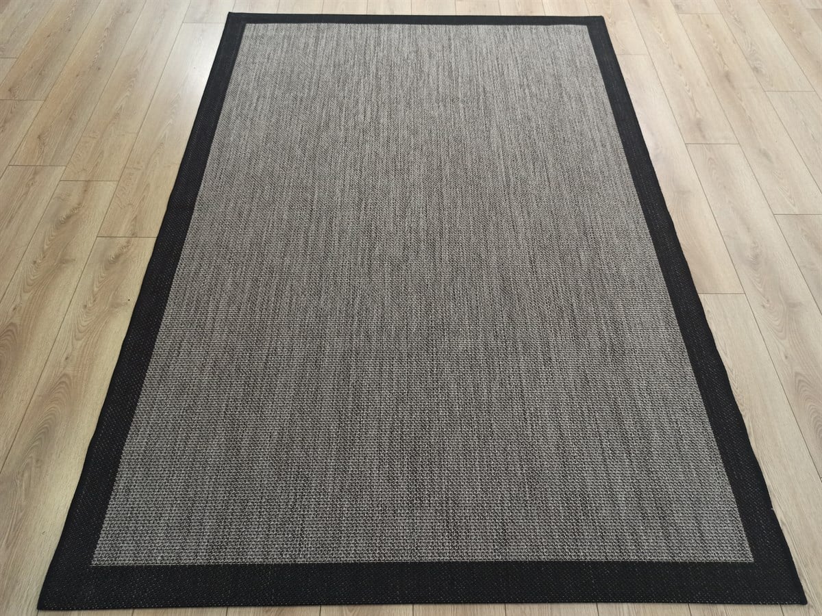 Çam Halı Sisal 9715 Gri / Siyah Bordürlü Jüt Sisal Kilim