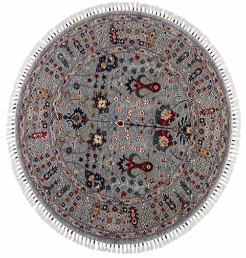 Çam Halı Sultani 805 Gri Daire Yün ve Bambu ile Özel Tezgahlarda Üretilen Otantik Desenli El Emeği Modern Uşak Halısı