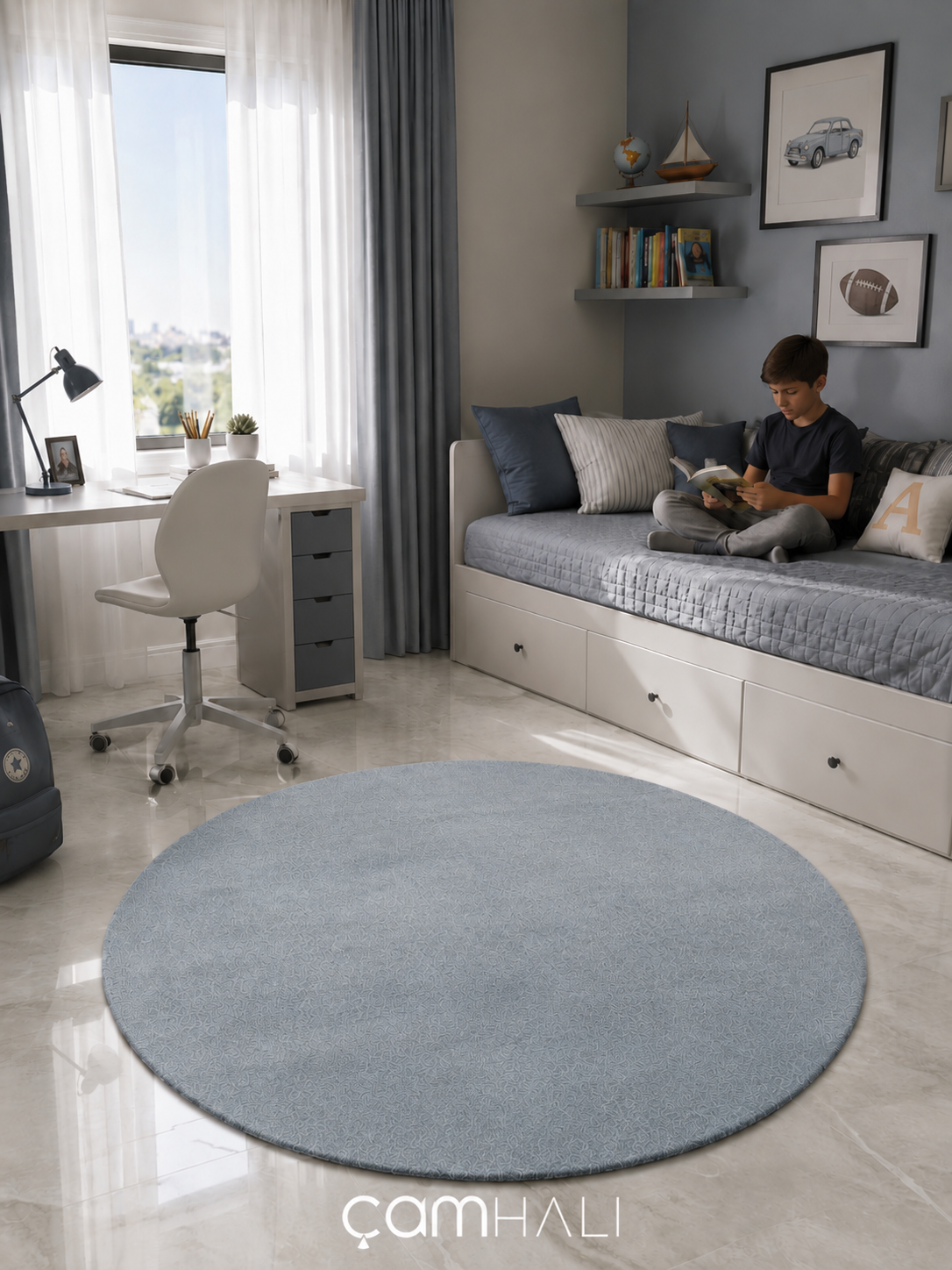 Eko Halı ZEN 01 BLUE DAİRE Hav Toz Vermez Yumuşak Dokulu Salon Halısı Oturma Odası Halısı Yatak Odası Halısı Çocuk Odası Halısı Koridor Halısı Mutfak Halısı Modern Makine Halısı