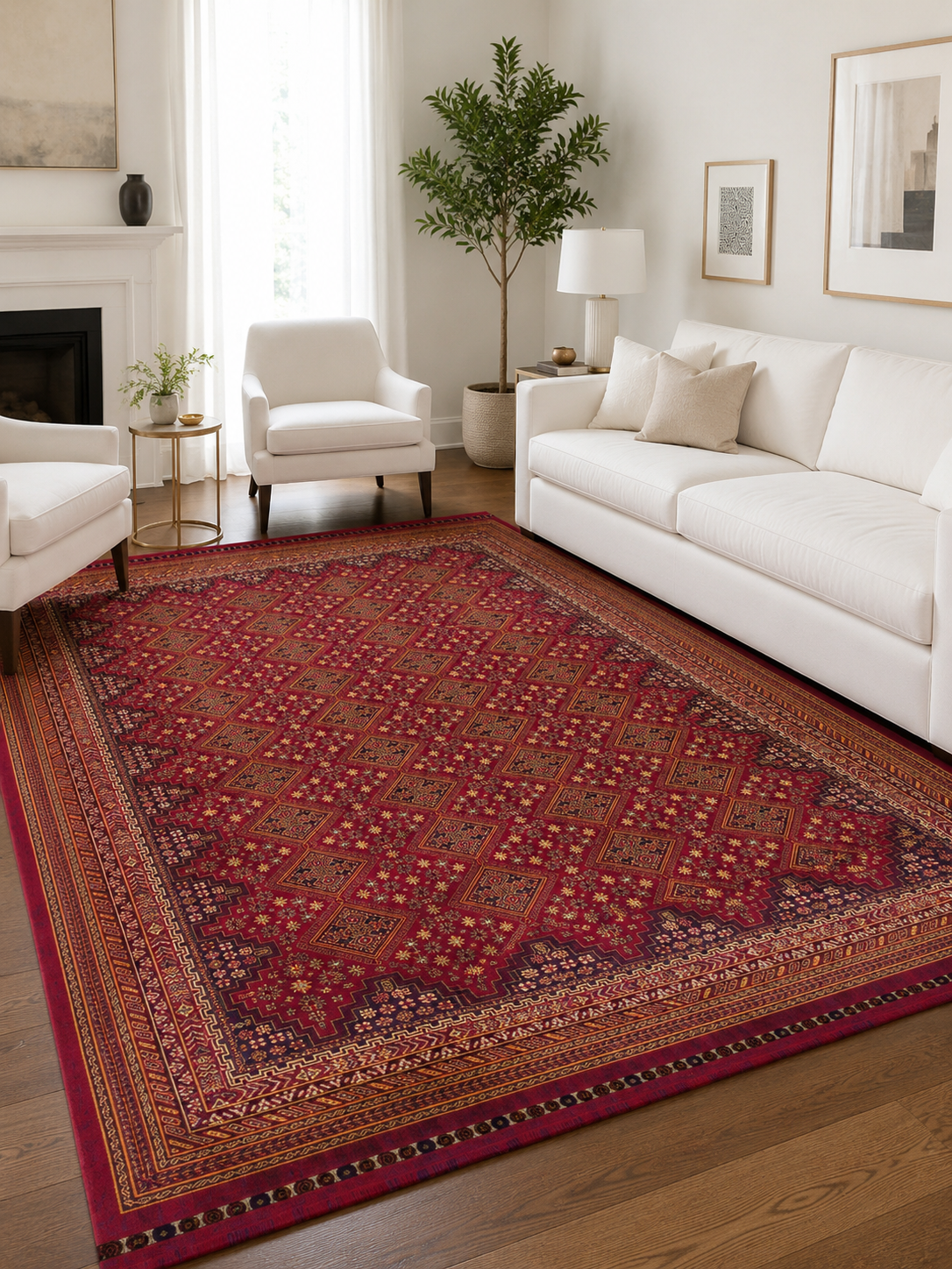 SATEEN AFGHAN SFG 01 RED Afgan Desenlerine Sahip Hav Vermeyen Özel İplerle Dokunan Yıkanabilir ve Özel Kaymaz Tabanlı Sık Dokuma Makine Halısı