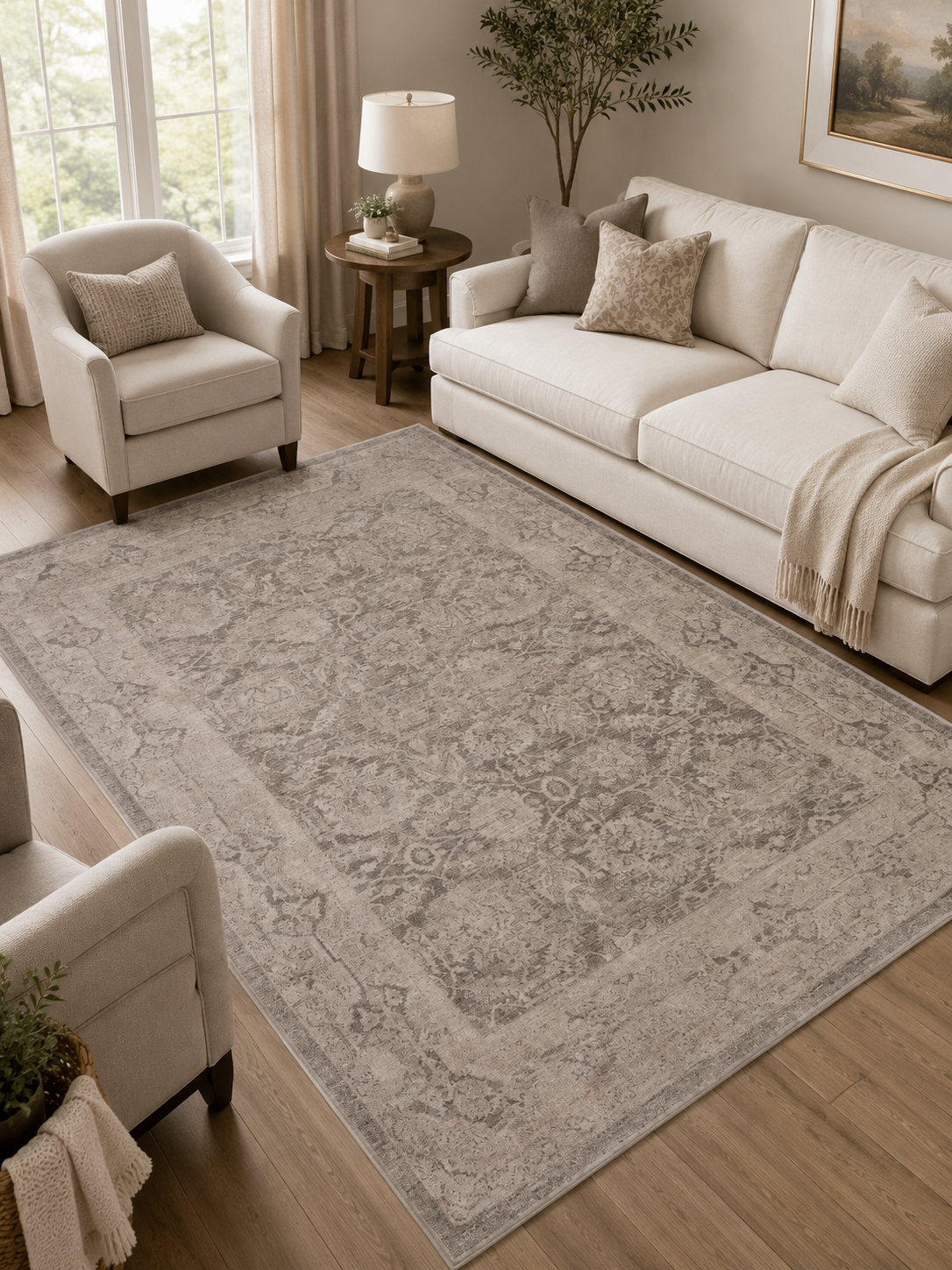 SHİRAZ SHR 01 GREY Vintage Eskitme Tarzı Yumuşak Dokulu Salon Halısı Oturma Odası Halısı