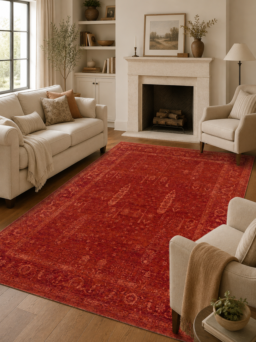 SHİRAZ SHR 03 RED Vintage Eskitme Tarzı Yumuşak Dokulu Salon Halısı Oturma Odası Halısı